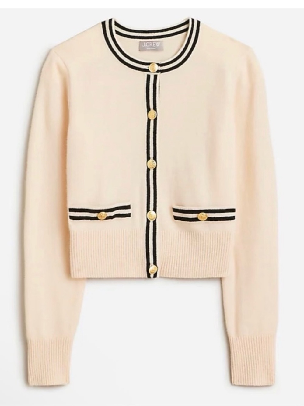 J. Crew Cashmere Lady Sweater with Contrast Trim in Buttercream Black - Picture 7 of 10